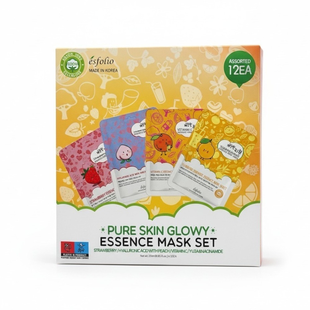ESFOLIO Pure Skin Glowy‎ Essence Mask Set strawberry peach vitamin C Korea